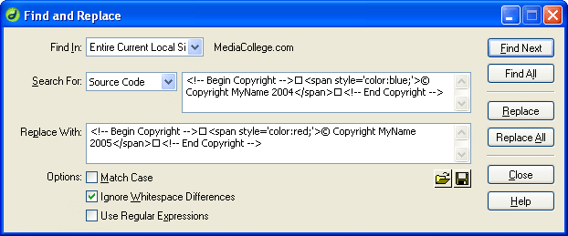 Dreamweaver Find and Replace