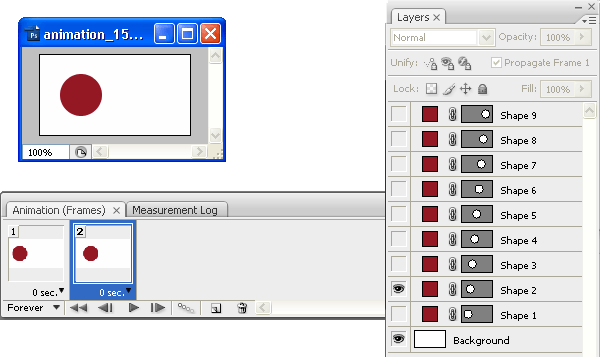 Set the visible layer for frame 2