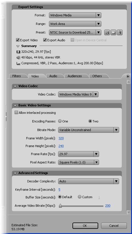 Export Settings - Windows Media