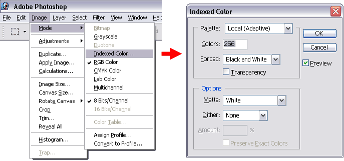 Photoshop Indexed Color Menu