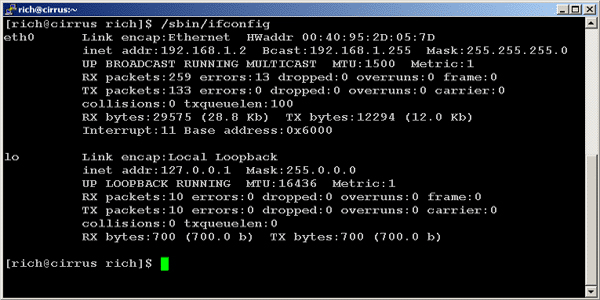 redhat ipconfig